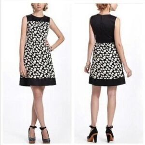 Anthropologie Notched Dots Dress by Leifnotes Black Cream Size 8